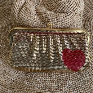 Felix Rey Gold Mesh Clutch with Red Heart
